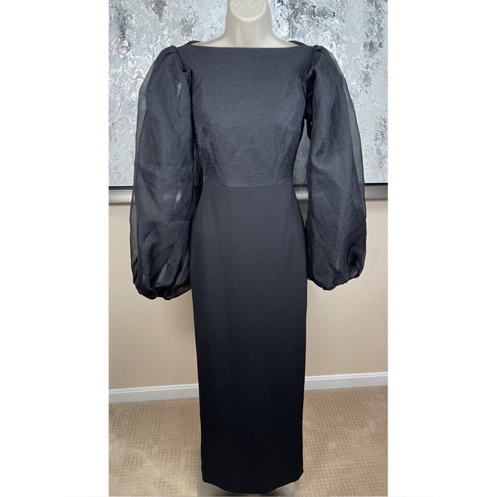 SOLACE LONDON Ziya Puff Sheer Balloon Sleeve Black Maxi Dress Size 2 - Picture 4 of 9